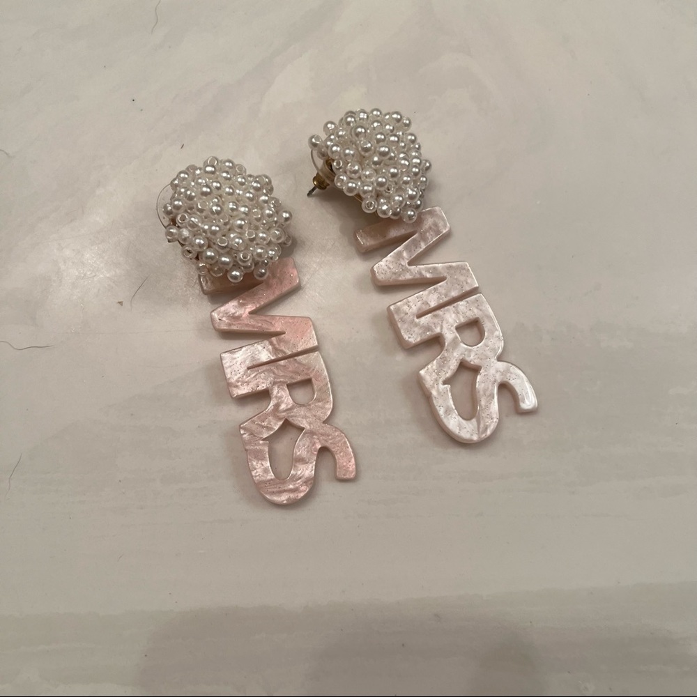Pink and White Pearl Mrs Earrings Bachelorette or Bridal Shower